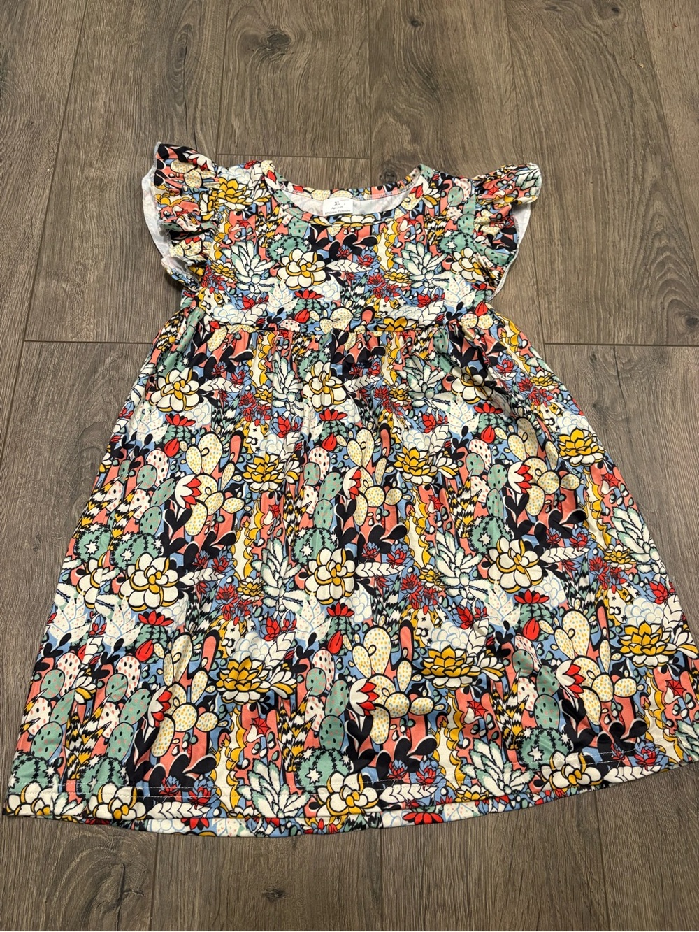 Girls' Floral Cactus Print Cotton Dress - Multi